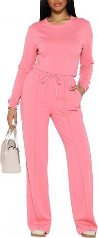 Clocor Womens 2 Outsits Suitsuit - تعرق العرق وضعت سروال ساق عريض على الأكمام الطويلة مع جيوب in Kuwait
