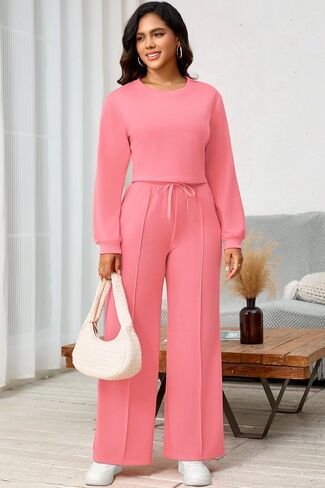 Clocor Womens 2 Outsits Suitsuit - تعرق العرق وضعت سروال ساق عريض على الأكمام الطويلة مع جيوب in Kuwait