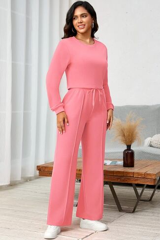Clocor Womens 2 Outsits Suitsuit - تعرق العرق وضعت سروال ساق عريض على الأكمام الطويلة مع جيوب in Kuwait