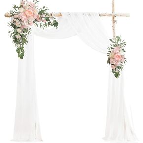 Wedding Arch Draping Fabric, 30" x 240" Large Size Sheer Chiffon Drapes Arbor Drapery for Engagement Ceremony Birthday Party Stair Bow Major Festivals Decorations 2 Panel (Pink+White) in Saudi Arabia