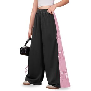 Girls Fall Cute Bowknot Side Wide Leg Sweatpants Y2K Color Block Baggy Track Pants 5-14 Years in Saudi Arabia