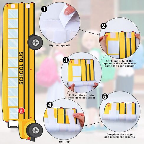 2 Pcs School Bus Classroom Door Window Cover School Bus Shaped Curtains Blackout Shades for Glass Doors Window Covering Darkening Blackout Drapes for Nursery Teacher Office Room Decor in Kuwait