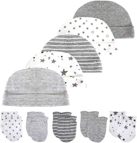 Newborn Baby Soft Cotton Organic Cap and Mitten Set Sunny Hatsfor Hospital Baby Boy and Girl(0-6 Months) White in Saudi Arabia