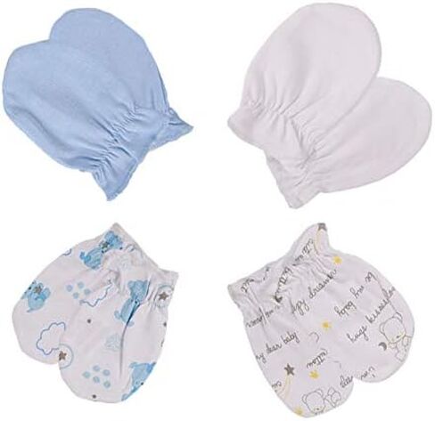 Newborn Baby Soft Cotton Organic Cap and Mitten Set Sunny Hatsfor Hospital Baby Boy and Girl(0-6 Months) White in Kuwait