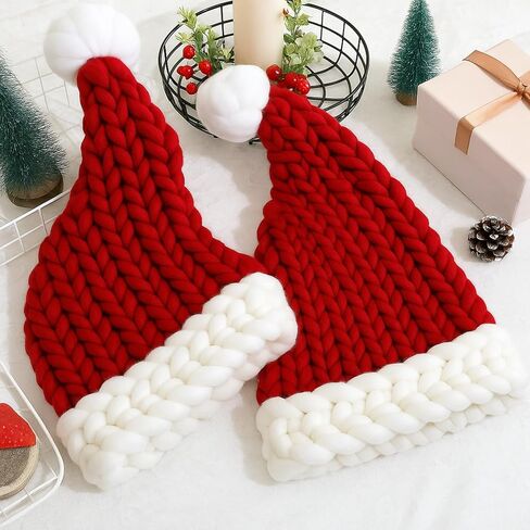 Newcotte 2 Pcs Christmas Chunky Knitted Santa Hats for Adult Women Men Novelty Funny Santa Beanie Thick and Warm Xmas Caps for Christmas Party Carnivals Outfits Gift Red in Saudi Arabia