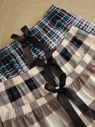 Milumia Women's 3 Pack Plaid Print Pajama Bottoms Bow Front Elastic Waist Lounge Pants Trousers in Saudi Arabia