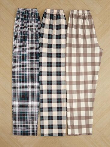 Milumia Women's 3 Pack Plaid Print Pajama Bottoms Bow Front Elastic Waist Lounge Pants Trousers in Saudi Arabia