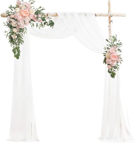 Wedding Arch Draping Fabric, 30" x 240" Large Size Sheer Chiffon Drapes Arbor Drapery for Engagement Ceremony Birthday Party Stair Bow Major Festivals Decorations 2 Panel (Pink+White) in Saudi Arabia