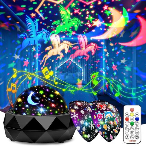 PIKOY Projector Night Light for Kids, 15 Sounds+12 Films Nightlight for Kids Room, 84 Colors+360° Rotation Silent Kids Night Light Projector, Rechargeable Toddler Night Light Projector for Kids Room in Saudi Arabia