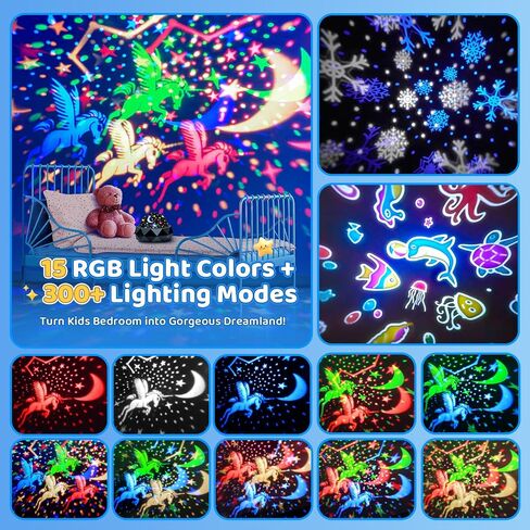 PIKOY Projector Night Light for Kids, 15 Sounds+12 Films Nightlight for Kids Room, 84 Colors+360° Rotation Silent Kids Night Light Projector, Rechargeable Toddler Night Light Projector for Kids Room in Saudi Arabia