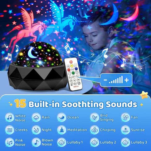 PIKOY Projector Night Light for Kids, 15 Sounds+12 Films Nightlight for Kids Room, 84 Colors+360° Rotation Silent Kids Night Light Projector, Rechargeable Toddler Night Light Projector for Kids Room in Saudi Arabia