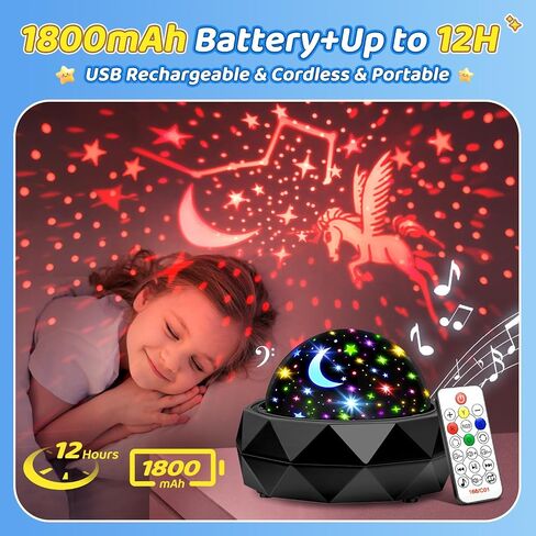 PIKOY Projector Night Light for Kids, 15 Sounds+12 Films Nightlight for Kids Room, 84 Colors+360° Rotation Silent Kids Night Light Projector, Rechargeable Toddler Night Light Projector for Kids Room in Saudi Arabia