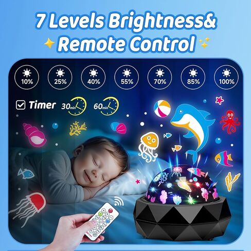 PIKOY Projector Night Light for Kids, 15 Sounds+12 Films Nightlight for Kids Room, 84 Colors+360° Rotation Silent Kids Night Light Projector, Rechargeable Toddler Night Light Projector for Kids Room in Saudi Arabia