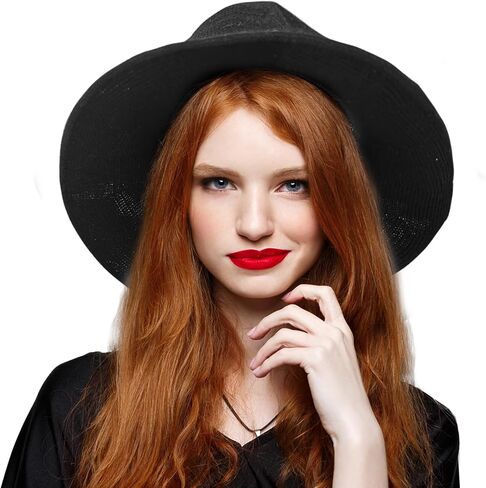 Halloween Witch Hats for Women - Foldable Wide Brim Halloween Hat for Party Costume Accessories in Kuwait
