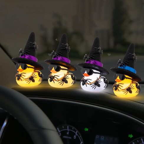 wonuu Spider Rubber Duck with Light for Halloween Decoration Car Ornament Home Decor Mini Transparent Glowing Ducky with Sunglasses Necklace, Assemble Needed, White Light Purple in Saudi Arabia