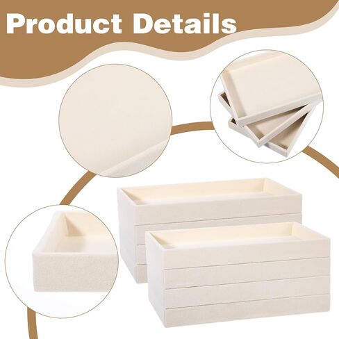 8 PCS Velvet المجوهرات منظم الصواني القابلة للتكديس جوييرلري صينية المجوهرات تخزين لوحة عرض بيج فارغة عرض صينية مسطحة لاتخاذ قرار قلادة سوار الحلقة 8.3 × 4.7 × 1 بوصة in Saudi Arabia