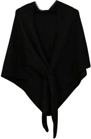 Women's Wool Triangle Striped Scarf Shawl Solid Color Wrap Tie Up Knotted Design Fall Winter Cozy Knitted Cross Cape in Kuwait