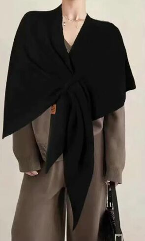 Women's Wool Triangle Striped Scarf Shawl Solid Color Wrap Tie Up Knotted Design Fall Winter Cozy Knitted Cross Cape in Kuwait