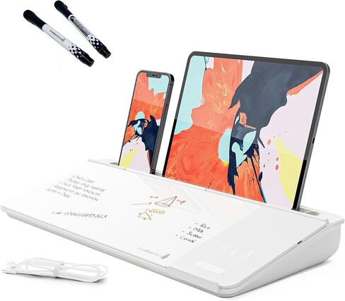 سبورة بيضاء لسطح المكتب من DeskBoard Buddy + 2 قلم تحديد - وسادة لوحة حامل للمسح الجاف للمكتب باللون الأسود لسطح طاولة الكمبيوتر - حجم صغير، قابلة للحمل، لوحة مفكرة زجاجية لسطح الطاولة مع حامل قلم تحديد صغير - امسحها بعيدًا in Kuwait