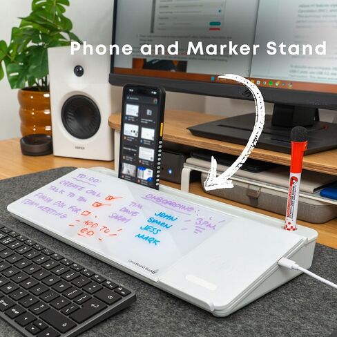 سبورة بيضاء لسطح المكتب من DeskBoard Buddy + 2 قلم تحديد - وسادة لوحة حامل للمسح الجاف للمكتب باللون الأسود لسطح طاولة الكمبيوتر - حجم صغير، قابلة للحمل، لوحة مفكرة زجاجية لسطح الطاولة مع حامل قلم تحديد صغير - امسحها بعيدًا in Kuwait