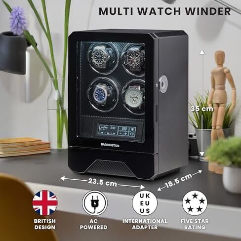 BARRINGTON Automatic Watch Winder for 4 Watches with Silent Japanese Motor | Multi Rotation & Turns Per Day Modes | LED Digital Display | Simple Touch Operation in Saudi Arabia