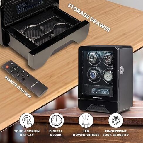 BARRINGTON Automatic Watch Winder for 4 Watches with Silent Japanese Motor | Multi Rotation & Turns Per Day Modes | LED Digital Display | Simple Touch Operation in Saudi Arabia