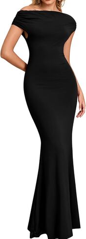 GLNEG Formal Off The Shoulder Wedding Guest Maxi Dress Fall Elegant Bodycon Cocktail Party Dresses for Women in Saudi Arabia