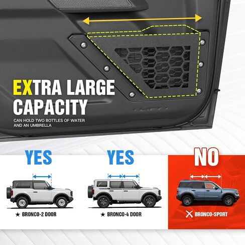 مربع تخزين الباب الأمامي مربع متوافق مع Ford Bronco 2021 2022 2023 2024 2025 ، منظم الباب كوب منظم موللي التوسع الملحقات الداخلية (2/4 أبواب ، أسود ، 2 كم) in Saudi Arabia