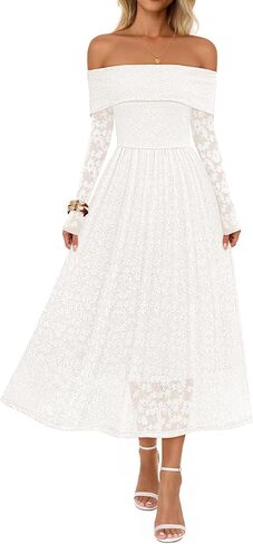 MEROKEETY Women's 2025 Fall Long Sleeve Floral Midi Dress Off Shoulder Wedding Guest Formal Long Flowy Dresses in Saudi Arabia