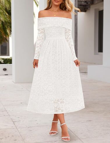 MEROKEETY Women's 2025 Fall Long Sleeve Floral Midi Dress Off Shoulder Wedding Guest Formal Long Flowy Dresses in Saudi Arabia