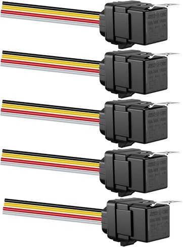 5PCS 80/60 Ampere 12 V DC Car Relay with 5-Pin Wiring Harness Connector, Heavy-Duty 12/16AWG Copper Wires, SPDT Waterproof Automotive Relays Kit in Saudi Arabia