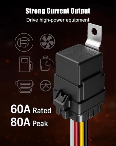 5PCS 80/60 Ampere 12 V DC Car Relay with 5-Pin Wiring Harness Connector, Heavy-Duty 12/16AWG Copper Wires, SPDT Waterproof Automotive Relays Kit in Saudi Arabia