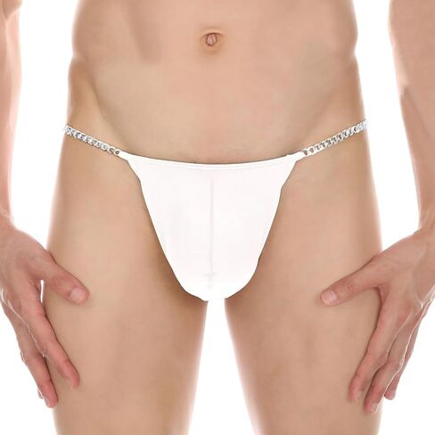 Men Sexy Thong with Metal Chains Hollow Out G-Strings Comfortable Ice Silk Underwear Bikini in Saudi Arabia