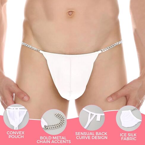 Men Sexy Thong with Metal Chains Hollow Out G-Strings Comfortable Ice Silk Underwear Bikini in Saudi Arabia