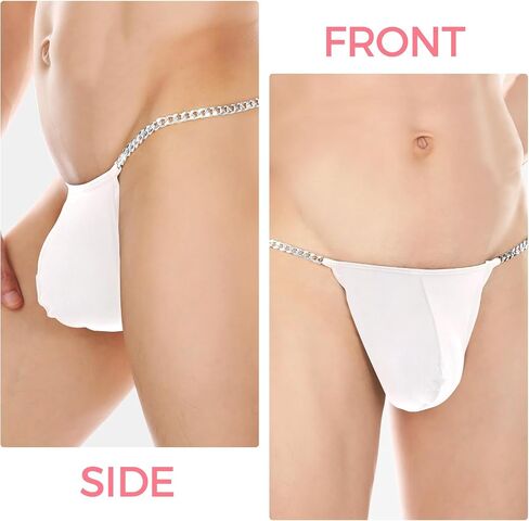 Men Sexy Thong with Metal Chains Hollow Out G-Strings Comfortable Ice Silk Underwear Bikini in Saudi Arabia