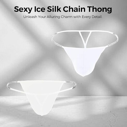 Men Sexy Thong with Metal Chains Hollow Out G-Strings Comfortable Ice Silk Underwear Bikini in Saudi Arabia
