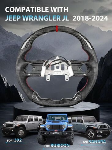 عجلة قيادة ألياف الكربون Zimablue لجيب Wrangler JL 2018-2024 ، عجلة قيادة ساخنة مع قبضة جلدية مثقبة مثقبة على شكل D متوافق مع Wrangler JL/JLU in Kuwait
