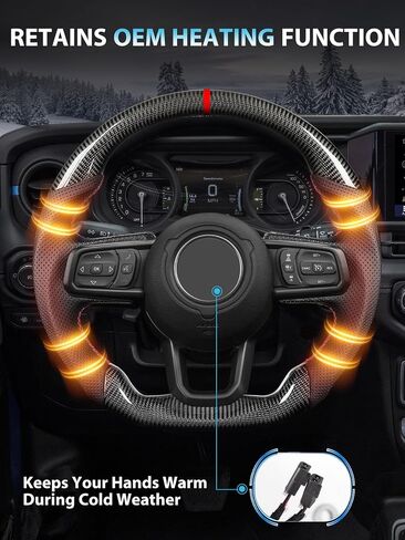 عجلة قيادة ألياف الكربون Zimablue لجيب Wrangler JL 2018-2024 ، عجلة قيادة ساخنة مع قبضة جلدية مثقبة مثقبة على شكل D متوافق مع Wrangler JL/JLU in Kuwait