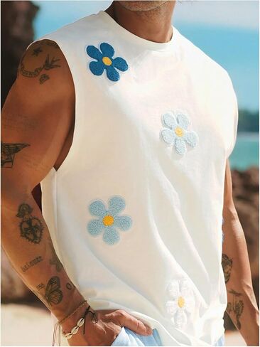 MakeMeChic Men's Crew Neck Tank Top Floral Print Sleeveless Summer Vacation Boho Shirt in Saudi Arabia