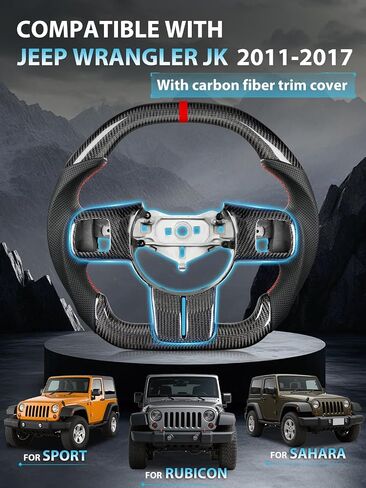 عجلة قيادة ألياف الكربون Zimablue لجيب Wrangler JL 2018-2024 ، عجلة قيادة ساخنة مع قبضة جلدية مثقبة مثقبة على شكل D متوافق مع Wrangler JL/JLU in Kuwait