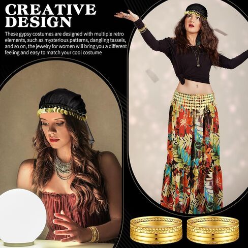 Tarpop 4 PCS Gypsy Costume Women Halloween Belly Dance Association Fortune Teller Heverpiece Hip Trics Tribal Women in Saudi Arabia
