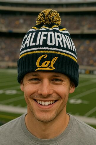 Officially Licensed Cal Berkeley Navy Cuffed Knit Pom Beanie Hat Classic Embroidered University Team Logo Blue Winter White Sports Cap in Saudi Arabia