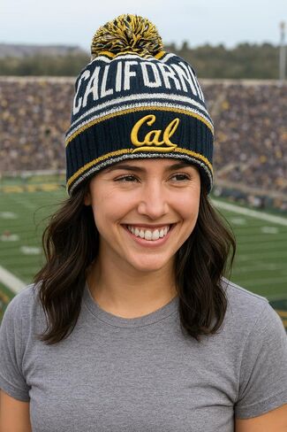 Officially Licensed Cal Berkeley Navy Cuffed Knit Pom Beanie Hat Classic Embroidered University Team Logo Blue Winter White Sports Cap in Saudi Arabia