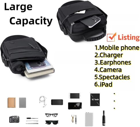 Small Messenger Bag for Men Women,Anti Theft Crossbody Shoulder Bag for Men Adjustable Strap Water Resistant in Saudi Arabia