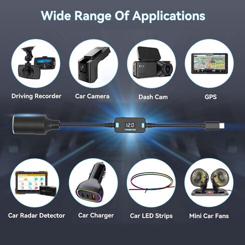Farsense USB C إلى 12V ولاعة السجائر المحول-محول C إلى 12 فولت ، النوع C من الذكور إلى 12 فولت سجائر أخف ، كابل أنثى (1 قدم) يدعم شاشة الجهد لكاميرا DASH ، GPS ، مسجل القيادة ، إلخ 1 حزمة in Kuwait