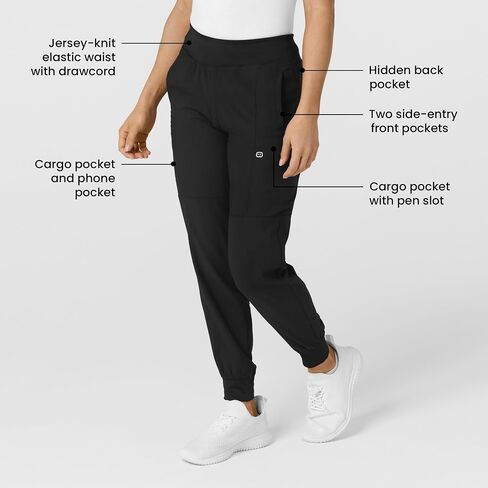 WonderWink W123 Women’s Comfort Waist Cargo Jogger Pant — Black, X-Large Tall in Saudi Arabia