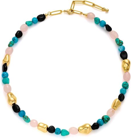 LILIE&WHITE Gold Heart Necklace For Women Chunky Chain Necklace Puffy Heart Necklace Heart Pendant Necklace Colorful Beaded Necklace Jewelry Gift Silver Heart Necklace Bead Necklace in Saudi Arabia