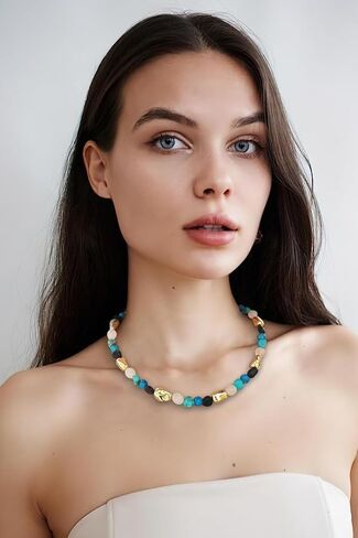 LILIE&WHITE Gold Heart Necklace For Women Chunky Chain Necklace Puffy Heart Necklace Heart Pendant Necklace Colorful Beaded Necklace Jewelry Gift Silver Heart Necklace Bead Necklace in Saudi Arabia