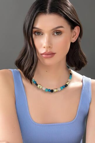 LILIE&WHITE Gold Heart Necklace For Women Chunky Chain Necklace Puffy Heart Necklace Heart Pendant Necklace Colorful Beaded Necklace Jewelry Gift Silver Heart Necklace Bead Necklace in Saudi Arabia