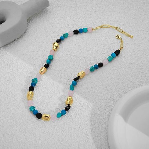 LILIE&WHITE Gold Heart Necklace For Women Chunky Chain Necklace Puffy Heart Necklace Heart Pendant Necklace Colorful Beaded Necklace Jewelry Gift Silver Heart Necklace Bead Necklace in Saudi Arabia